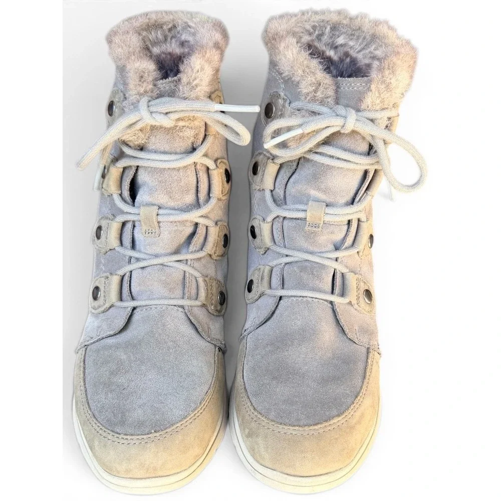 Sorel Boots Womens 10 Grey Explorer Joan Waterproof Suede‎ Faux Fur NL3039-052